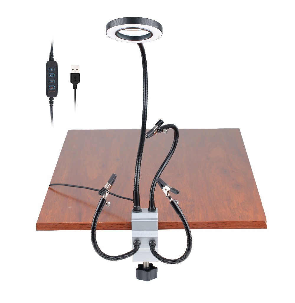Four Claw LED Magnifying Glass Aluminum Alloy Clamp Table Soldering Station Metal Arm Universal Clamp Welding PCB Circuit Board - Image 5