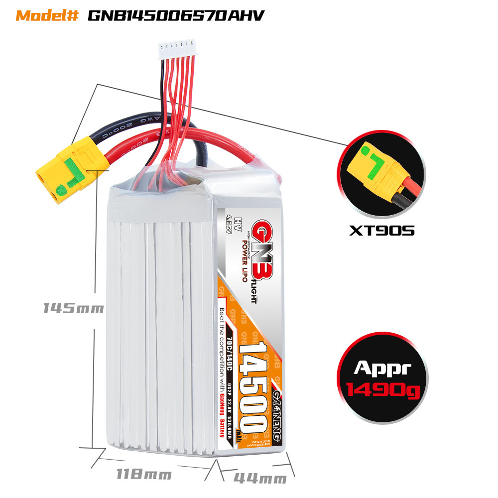 Акумулятор GNB High Energy на 14500 мА·год, 6S, 22,8 В, 70°C – високовольтний LiPo для радіокерованих гелікоптерів та дронів для захисту рослин - Image 2