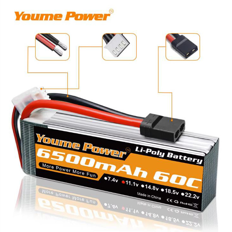 Youme Lipo Battery 6500mAh 2S 3S 4S 6S 7.4V 11.1V 14.8V 22.2V High Capacity FPV RC Drone UAV Multirotor - Image 4