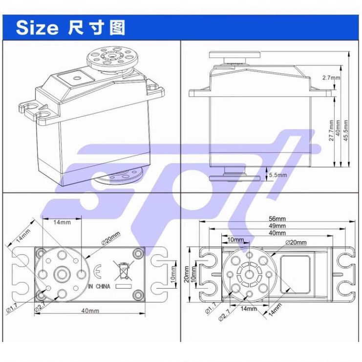 SPT5325LV 25KG High Torque Digital Steering Gear SPT Servo Metal Gear Robot Dual Shaft - Image 2