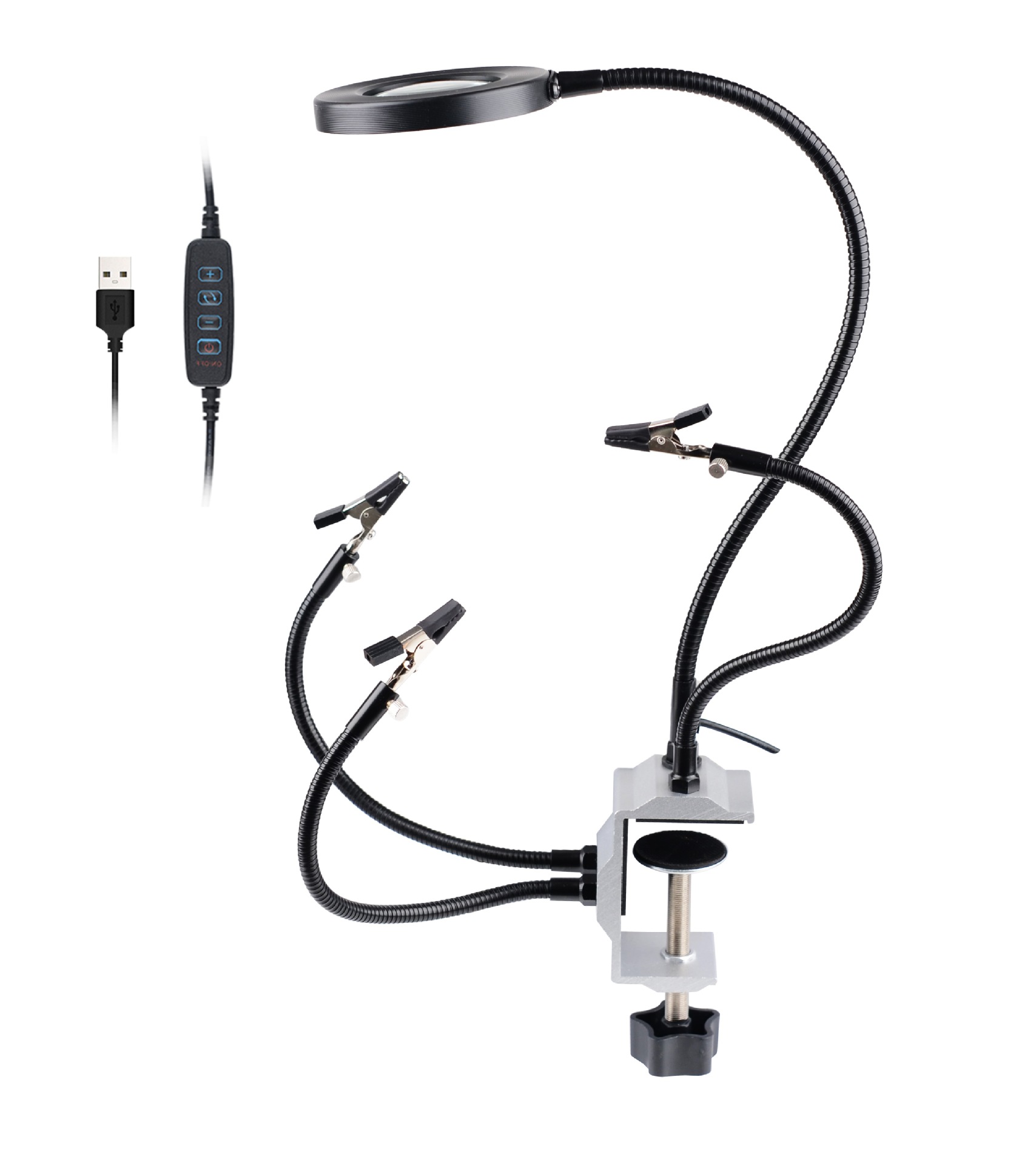 Four Claw LED Magnifying Glass Aluminum Alloy Clamp Table Soldering Station Metal Arm Universal Clamp Welding PCB Circuit Board - Image 3