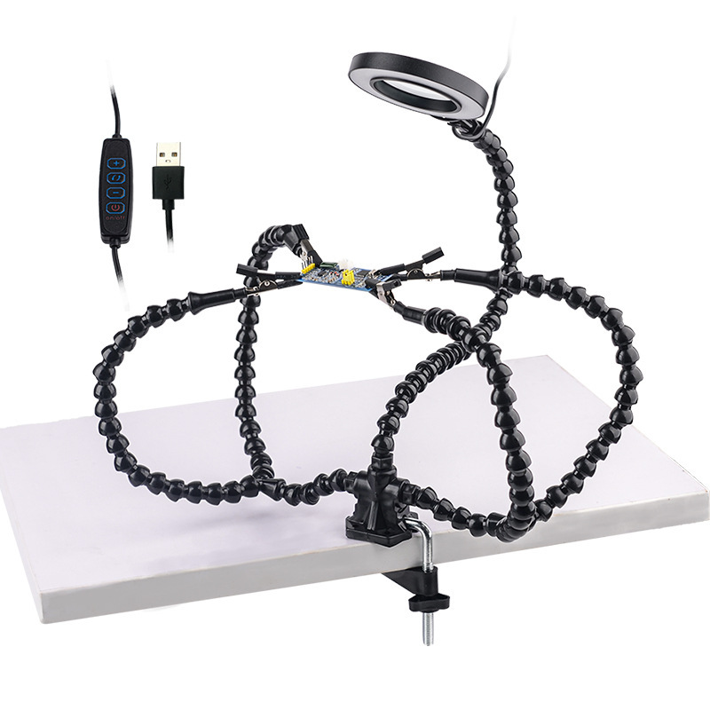 Simple Soldering Station 3 Hole 5 Arm PCB Circuit Board Auxiliary Soldering Tool 5 Claw Universal Arm LED Light Adjustable Magnifying Glass - Image 4