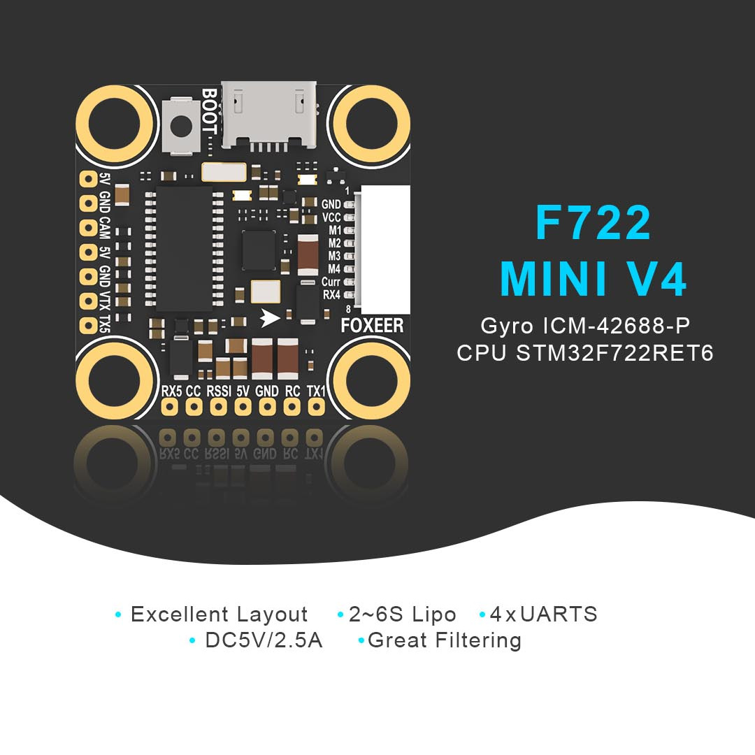 Foxeer F722 Mini V4 Flight Controller ICM42688 4-6S 20x20mm Mounting - Image 5