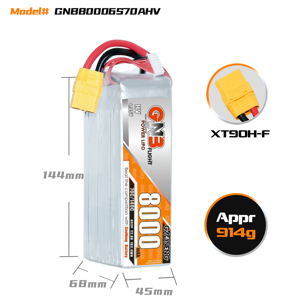 Акумулятор GNB High Energy 8000 мА·год 6S 22,8 В 70°C для моделей вертольотів та дронів - Image 2