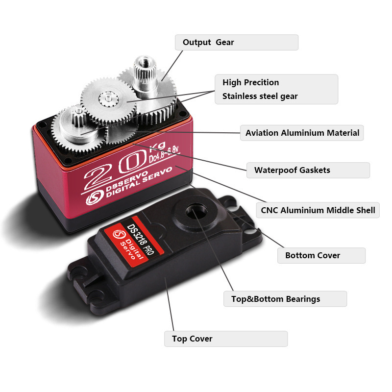 DS3218PRO 20KG Metal Steel Tooth Digital Steering Gear Large Torque Servo - Image 3