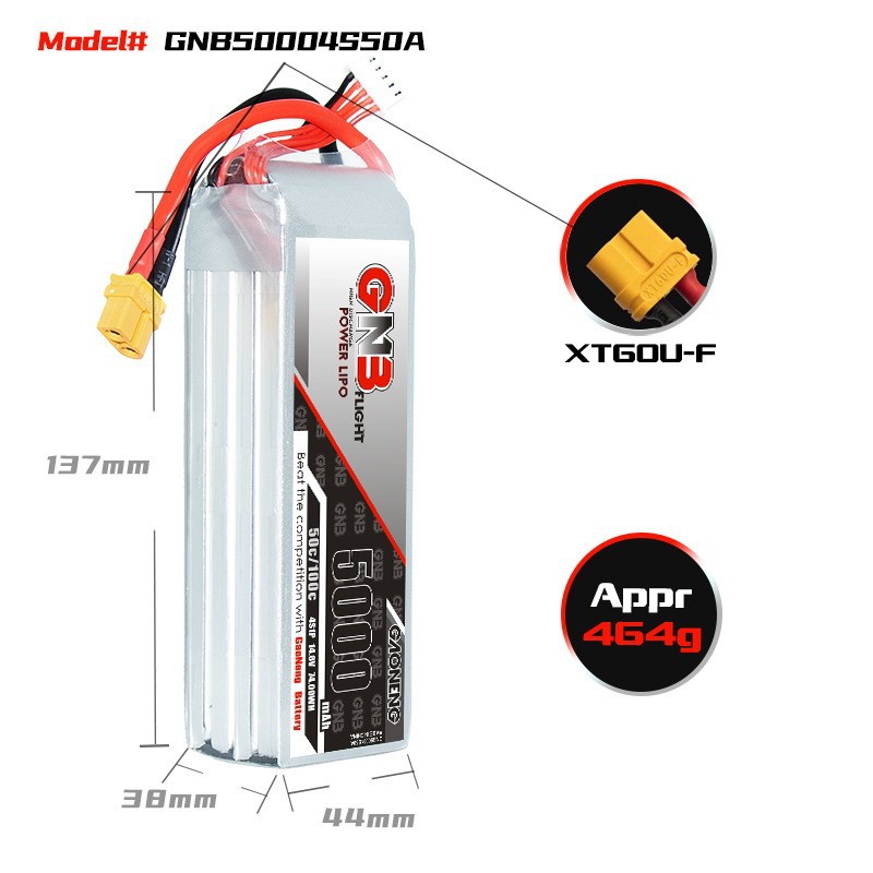 Аккумулятор GNB High Energy LiPo емкостью 5000 мАч, 50C, 2S, 7,4 В для радиоуправляемых автомобилей, лодок, вертолетов и пульта TX16S - Image 3
