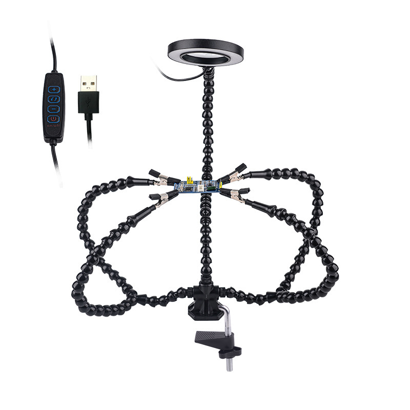Simple Soldering Station 3 Hole 5 Arm PCB Circuit Board Auxiliary Soldering Tool 5 Claw Universal Arm LED Light Adjustable Magnifying Glass - Image 2