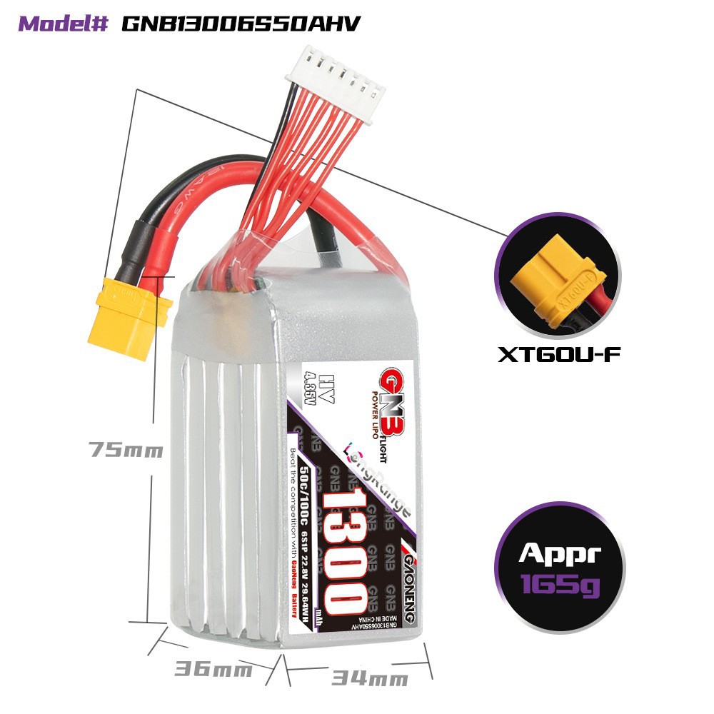 Литий-полимерный аккумулятор GNB High Energy 1550 мАч 5S 18,5 В 100C для моделей типа Culvert - Image 3