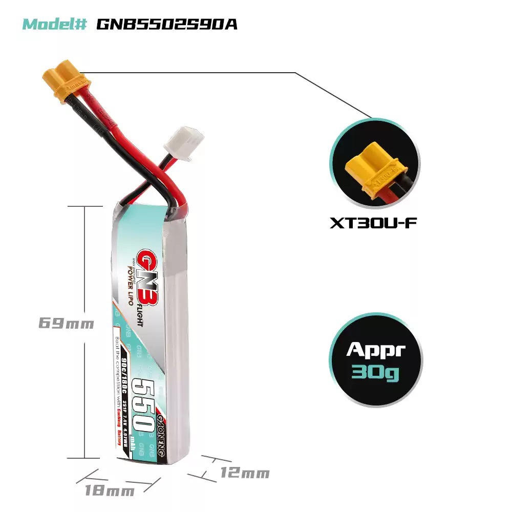 Gaoneng GNB 550mAh 2S 7.4V 90C Lipo Battery for FPV Drone Model Aircraft - Image 2