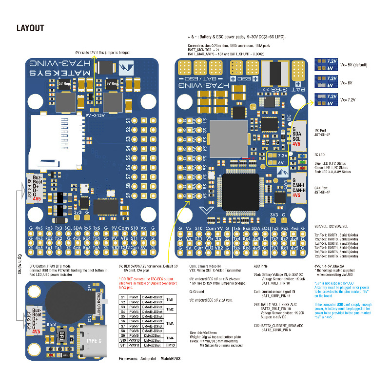 Matek H7A3 Wing Flight Controller Barometric OSD Black Box for 3 6S Aircraft - Image 3