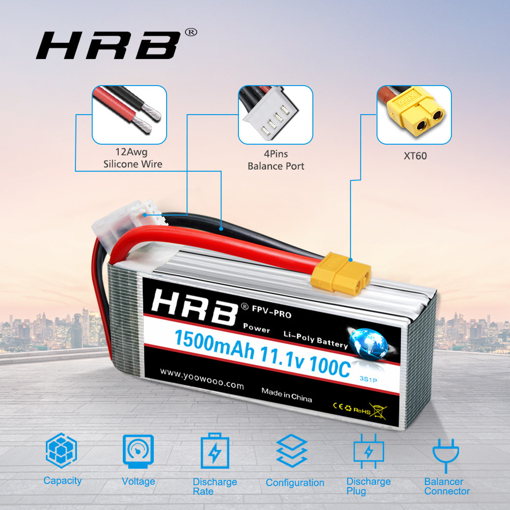 Акумулятор LiPo HRB 1500 мА·год, 6S, 22,2 В – для квадрокоптерів FPV та моделей RC - Image 2