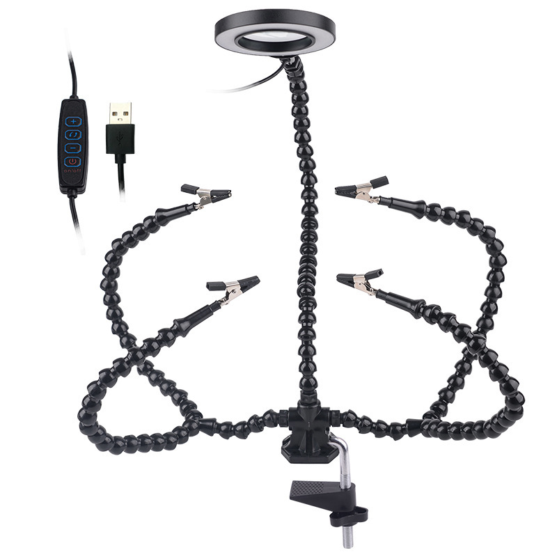 Simple Soldering Station 3 Hole 5 Arm PCB Circuit Board Auxiliary Soldering Tool 5 Claw Universal Arm LED Light Adjustable Magnifying Glass - Image 5