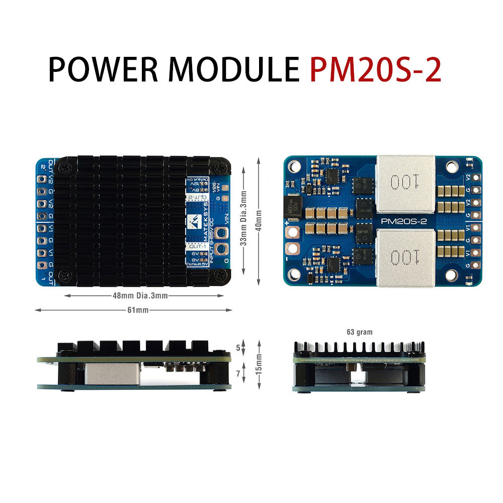 MATEKSYS PM20S-2 Power Module 4S-20S Dual Buck Regulators for FPV Drone - Image 3