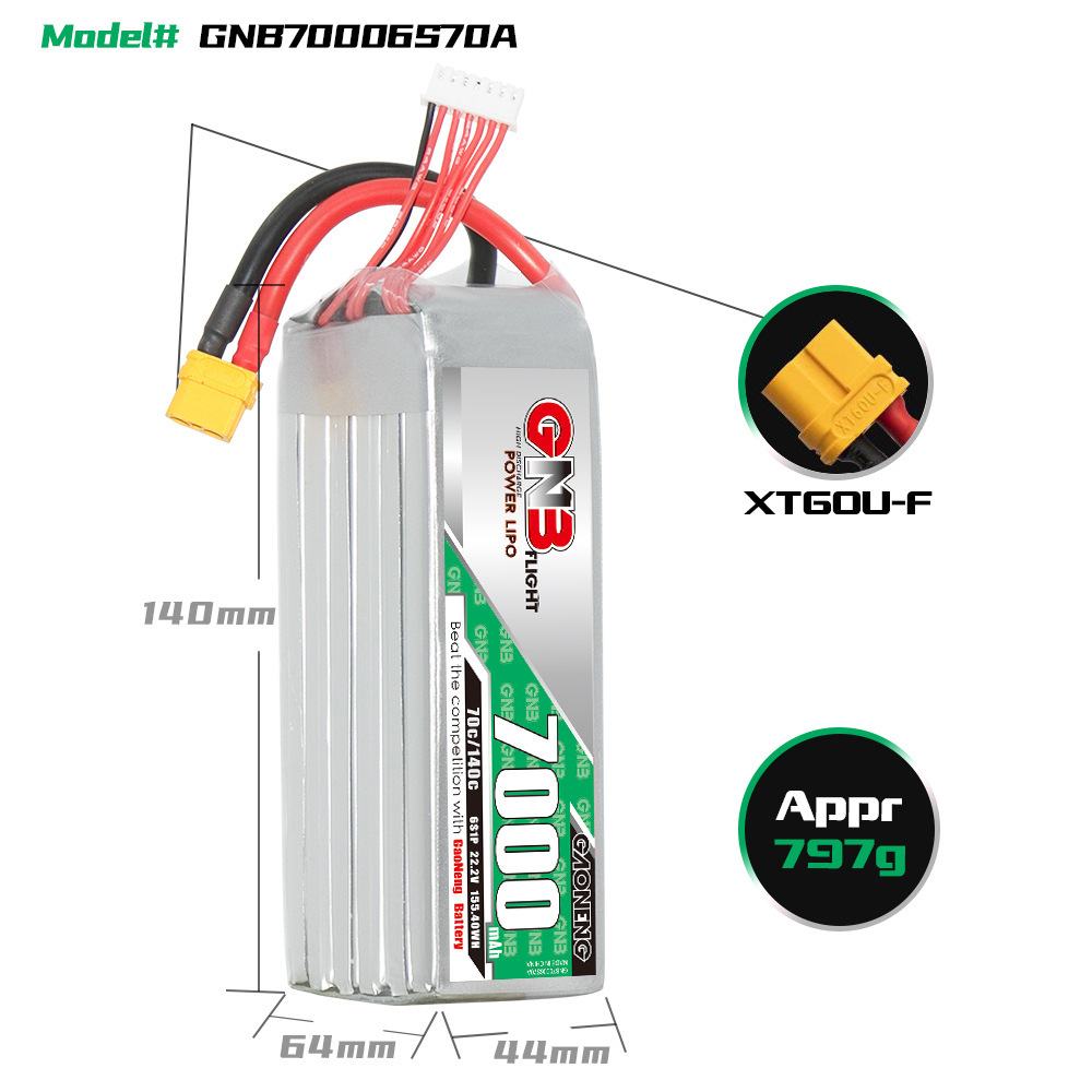 GNB High Energy 7000mAh 6S 22,2V 70C LiPo-Akku für RC-Autos, Modellschiffe und Hubschrauber - Image 2
