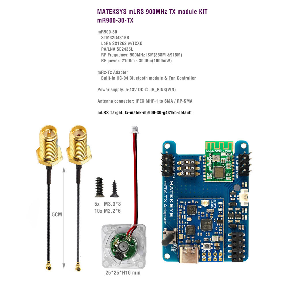 MATEK MLRS MAVLINK 900MHZ TX MODULE KIT MR900-30-TX - Image 2