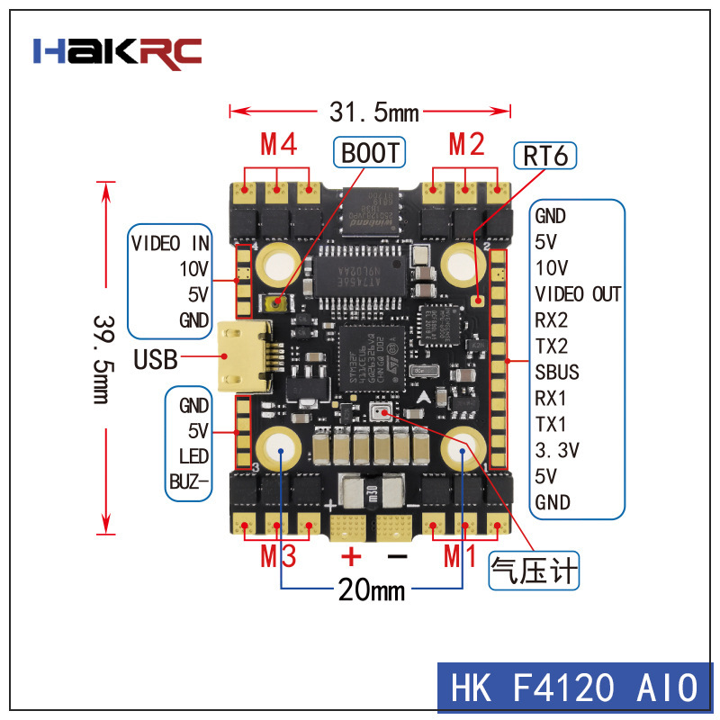 HAKRC Haike F411 35A 3-6S AIO Flight Controller 20x20 Double BEC Black Box - Image 4