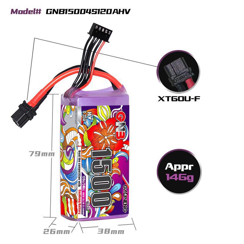 GNB High Energy 1500 mAh 4S 15,2 V 120°C HV FPV-Lithiumbatterie mit XT60-Anschluss - Image 2