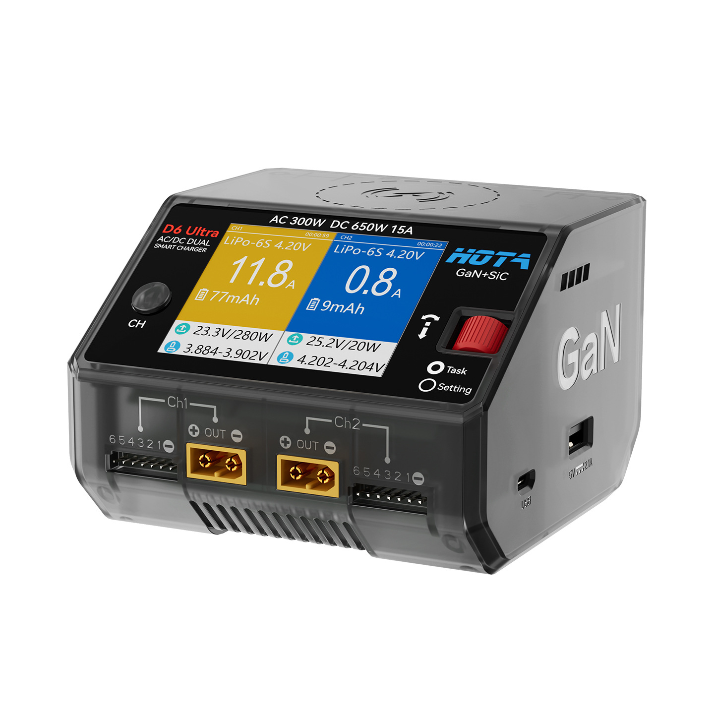 Hota D6 Ultra Gallium Nitride AC DC 300W 650W Dual Channel Smart Charger - Image 2