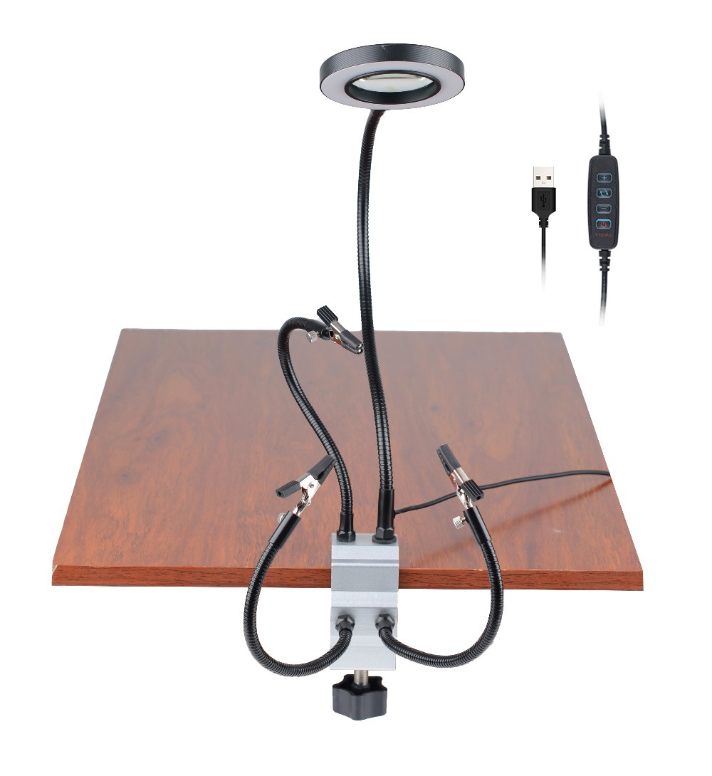 Four Claw LED Magnifying Glass Aluminum Alloy Clamp Table Soldering Station Metal Arm Universal Clamp Welding PCB Circuit Board - Image 2