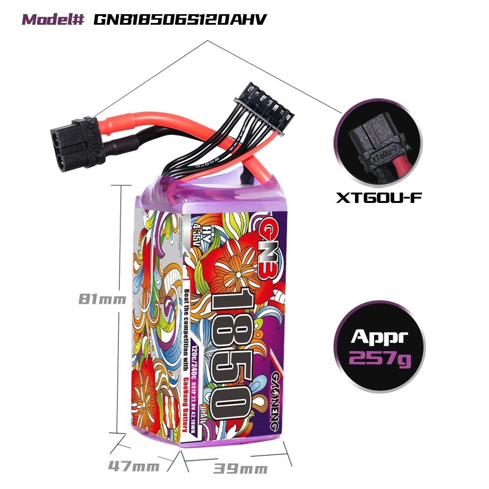 Gnb High Energy 1850Mah 6S 22.8V 120C HV Lightweight Lipo Battery XT60 for 5inch FPV Drones - Image 2