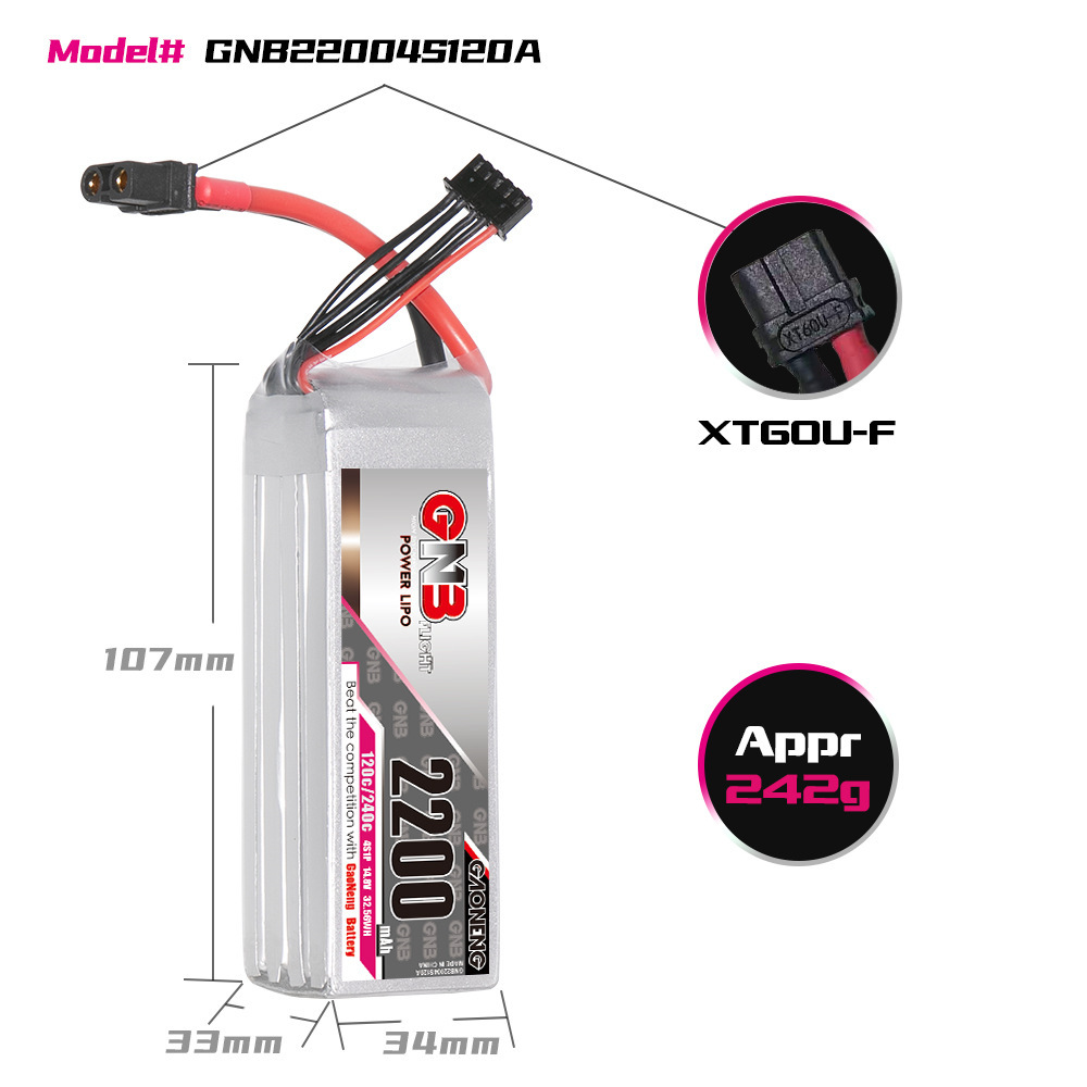 Gaoneng GNB 2200mAh 4S 14.8V 120C LiPo-Akku für FPV-Drohnen und Modellflugzeuge - Image 2