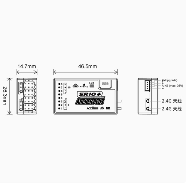 Frsky Archer Plus SR10 Plus Self Stabilizing Receiver 10 Channels Fixed Wing - Image 5