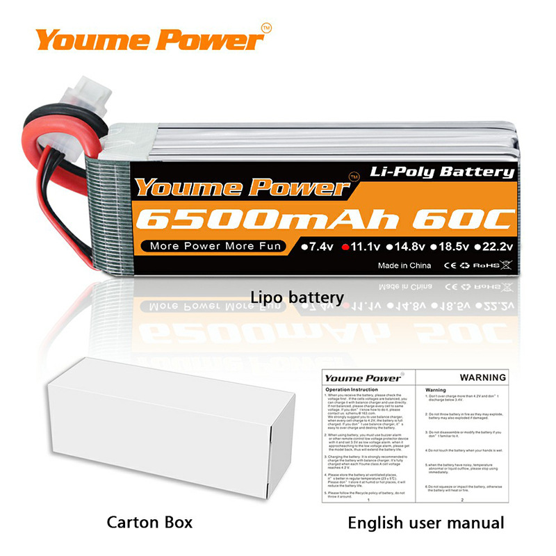 Youme Lipo Battery 6500mAh 2S 3S 4S 6S 7.4V 11.1V 14.8V 22.2V High Capacity FPV RC Drone UAV Multirotor - Image 5