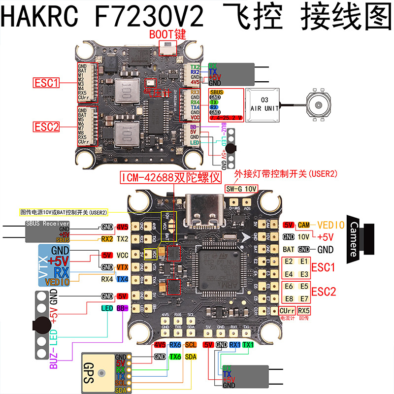 Контроллер полета Hakrc F722 V2 с двойным гироскопом и программируемой LED-подсветкой для FPV-дронов - Image 3