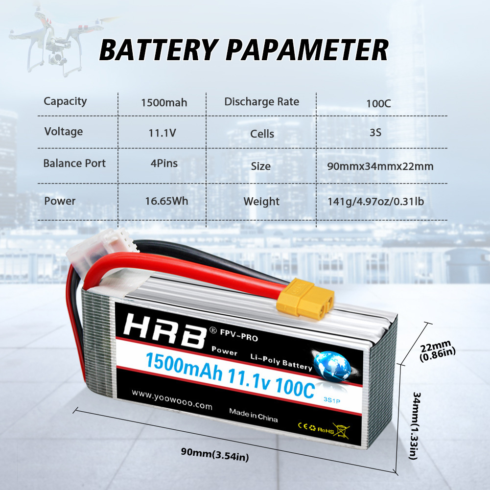 Акумулятор LiPo HRB 1500 мА·год, 6S, 22,2 В – для квадрокоптерів FPV та моделей RC - Image 3