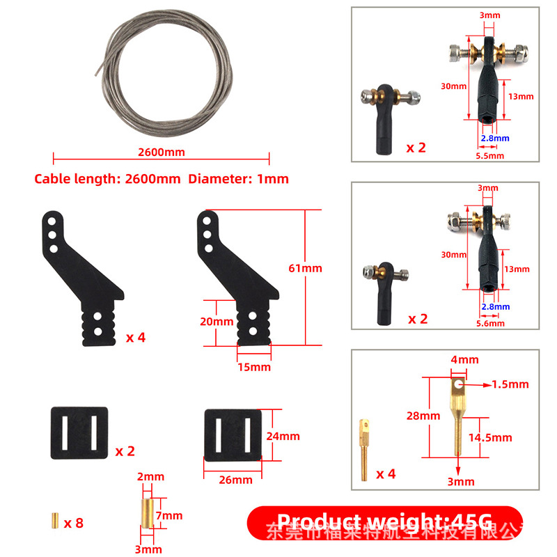 Follet Model Airplane Rocker Arm Rudder Angle Pull Rod Ball Head Set 25-140mm - Image 4
