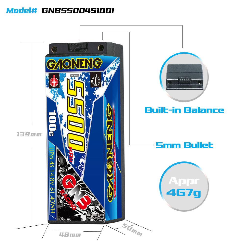 GNB High Energy 5500 mAh 4S 14,8 V 100C LiPo-Akku für 1/8 RC-Rennwagen - Image 2