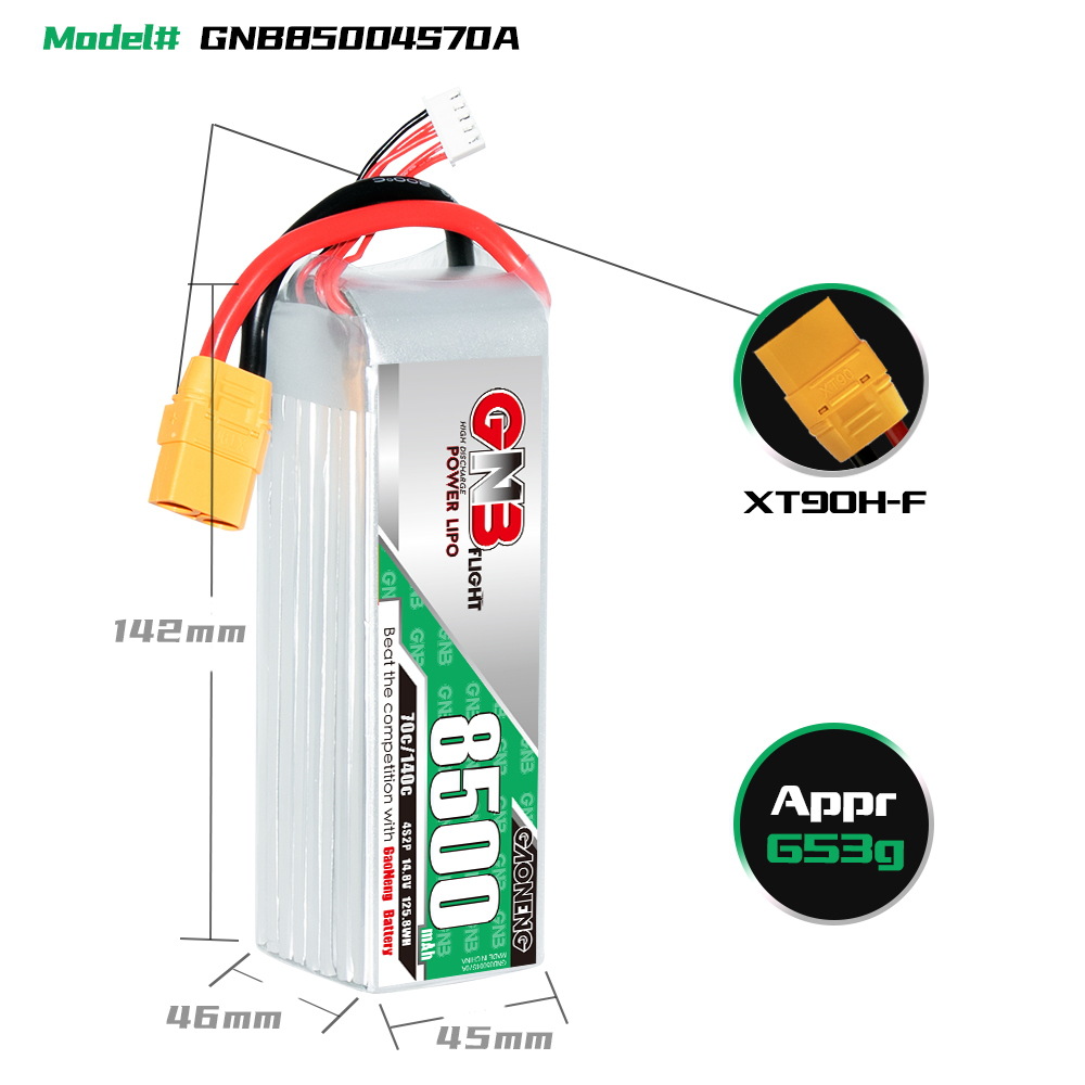LiPo-акумулятор GNB High Energy 8500 мА·год 4S 14,8 В 70 C для радіокерованих автомобілів, моделей кораблів та гелікоптерів - Image 2