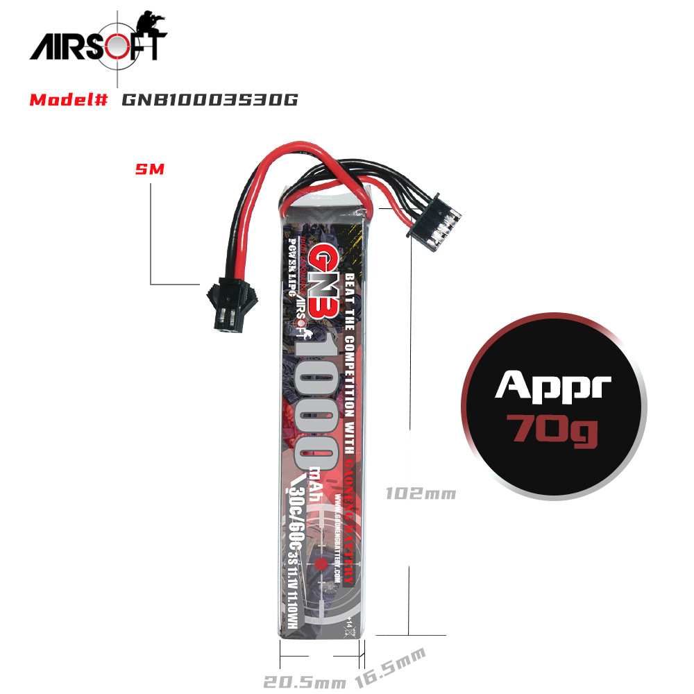 GNB High Energy 1000mAh 3S 11.1V 30C LiPo Battery XT30 for Airsoft Air Gun Toy CS Real Field - Image 2