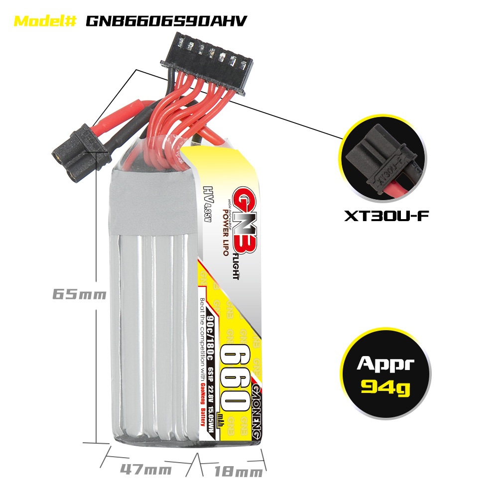 GNB High Energy 660 mAh 6S 22,8 V 90°C HV LiPo-Akku für Indoor-FPV-Drohnen GNB6606S90AHV - Image 2