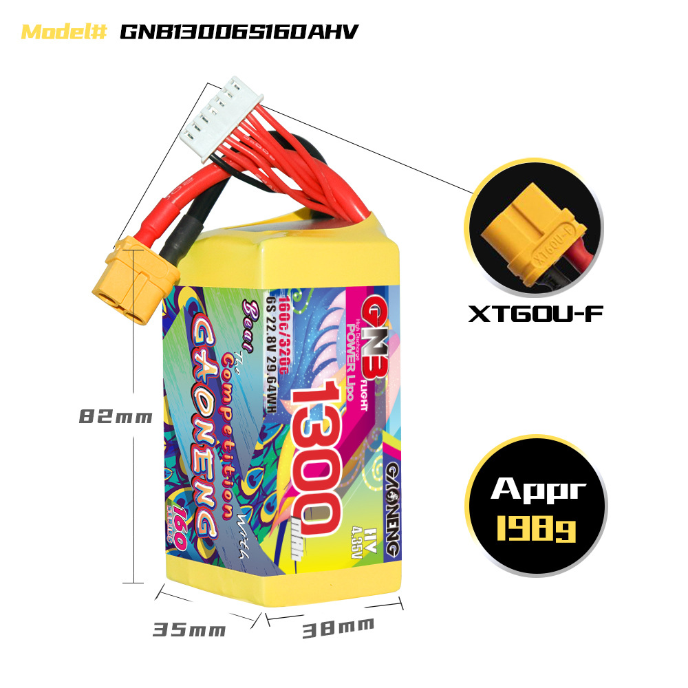 GNB High Energy 1300mAh 6S 22 8V 160C FPV Traversing Lightweight Lipo Battery HV - Image 2
