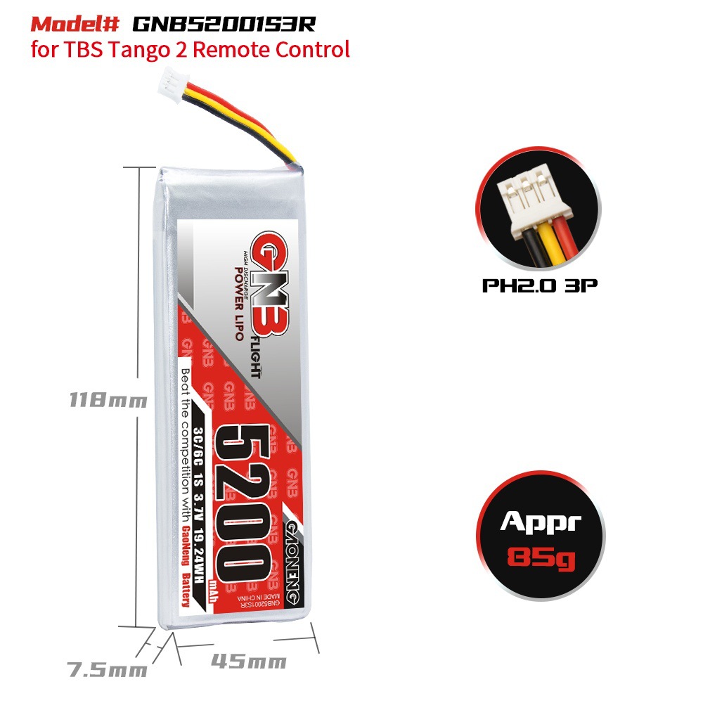 Gaoneng Gnb 5200 mAh 1S 37 V 3C LiPo-Akku für die TBS Tango 2 Fernsteuerung, Modell GNB52001S3R - Image 2