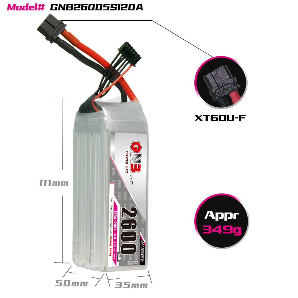 GNB 2600mAh 5S 18.5V 120C LiPo-Akku von GAONENG für FPV-Drohnen und RC-Modelle - Image 2