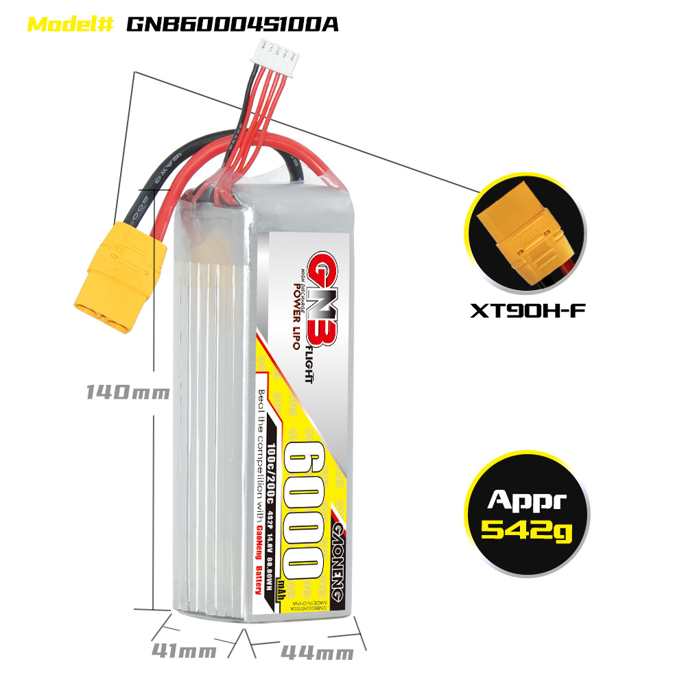 GNB Hochleistungs-LiPo-Akku mit 6000 mAh, 4S, 14,8 V und 100 C für RC-Autos, Schiffe und Flugmodelle - Image 2