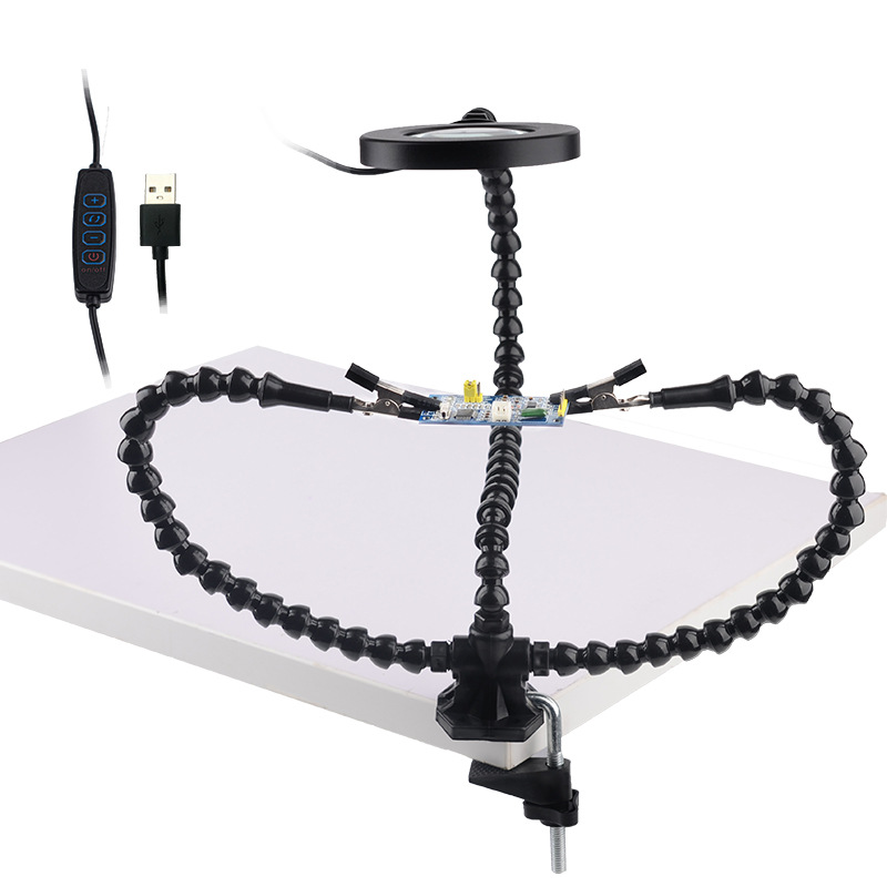 Universal Arm Aluminum Alloy Clamp Soldering Station 3 Hole PCB Welding Auxiliary Tool Three Claw LED Magnifying Glass - Image 3