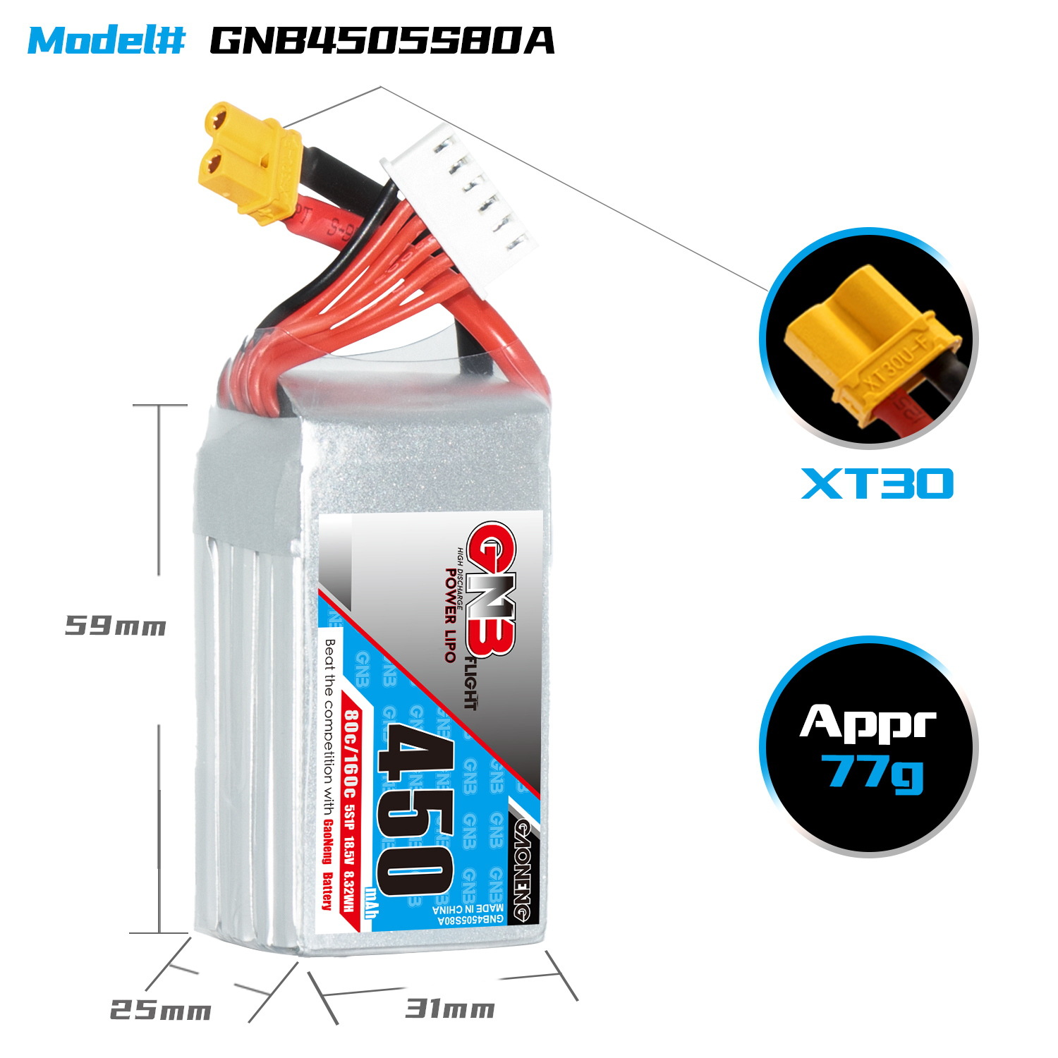 GNB 450mAh 5S 18,5V 80C LiPo-Akku für FPV-Renn-Drohnen und Goaneng-Flugmodelle - Image 2