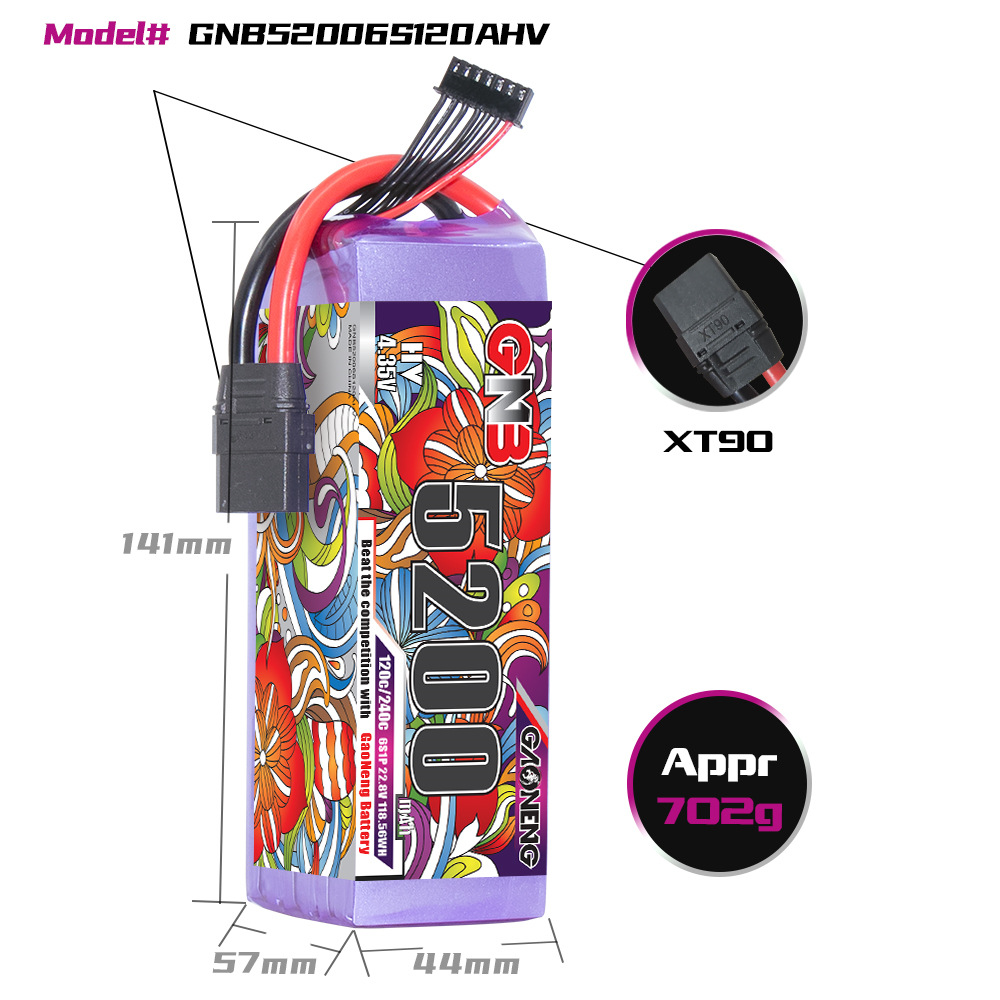 GNB High Energy 5200mAh 6S 22.8V 120C LiPo Battery for RC Helicopter FPV Drone Aircraft Model HV - Image 2