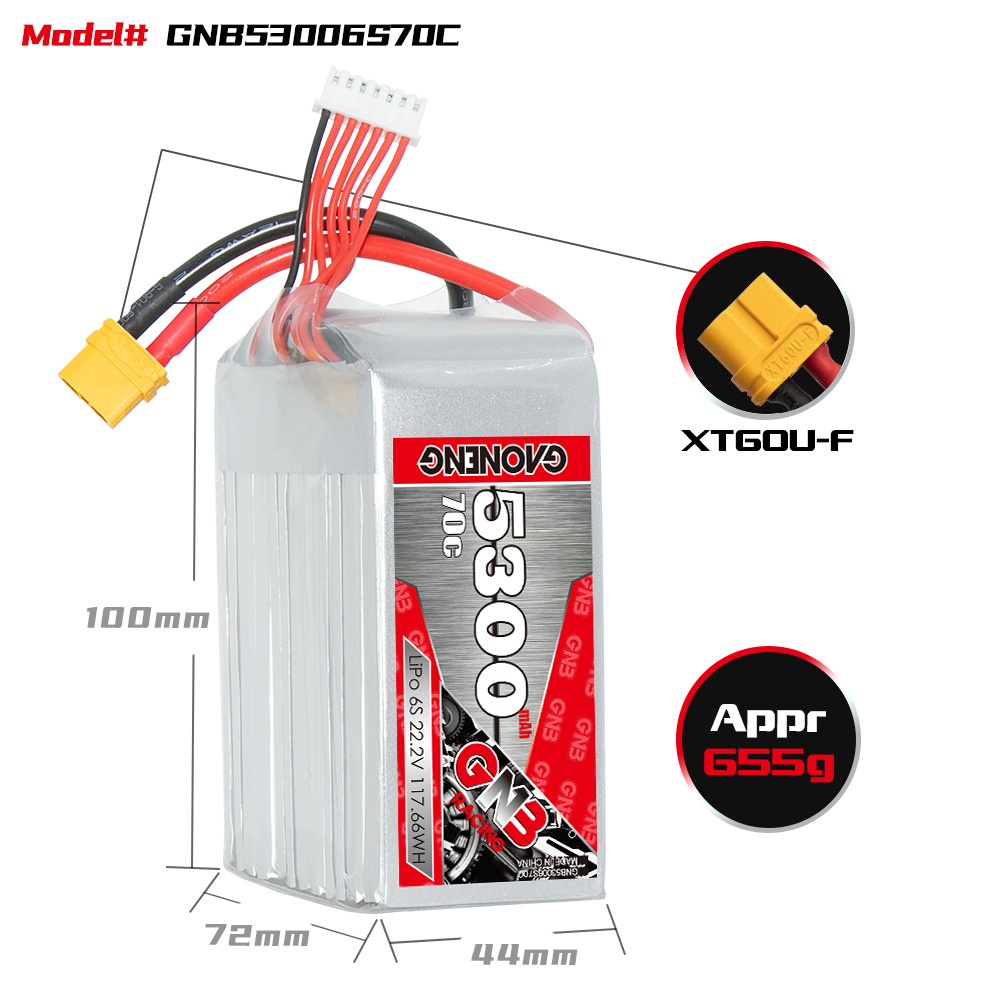 GNB High Energy 5300mAh 6S 22.2V 70C LiPo-Akku für RC-Autos, Schiffe, Flugzeuge und Roboter-Modelle - Image 2