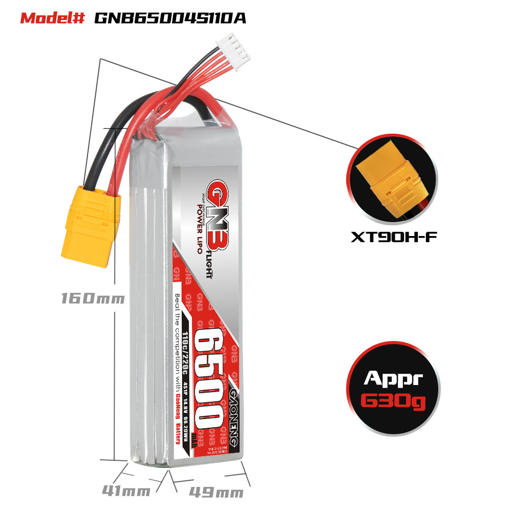 GNB High Energy 6500mAh 4S 14.8V 110C LiPo Battery for FPV Drone RC Models - Image 2
