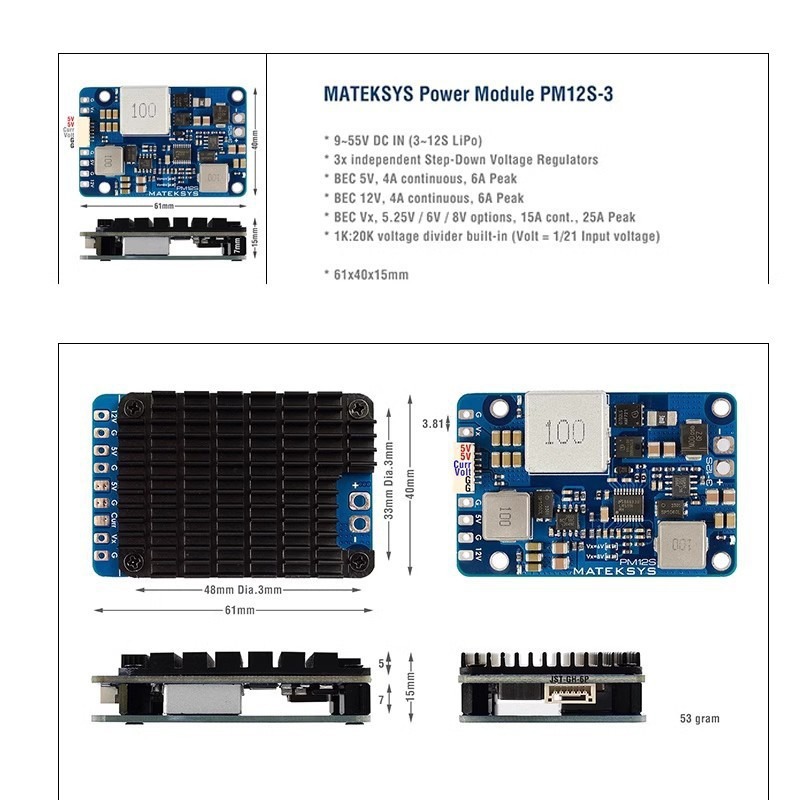 Matek Model Aircraft BEC 12S PRO Step Down Voltage Stabilizing Module 9 55V Input with TVS Protection - Image 3