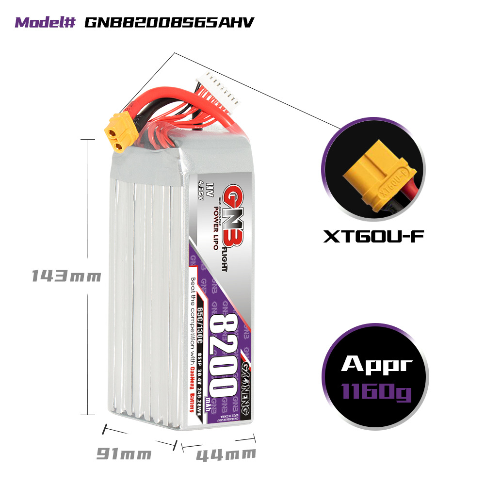 GNB High Energy 8200mAh 8S 304V 65C LiHV Battery for RC Drone Helicopter - Image 2