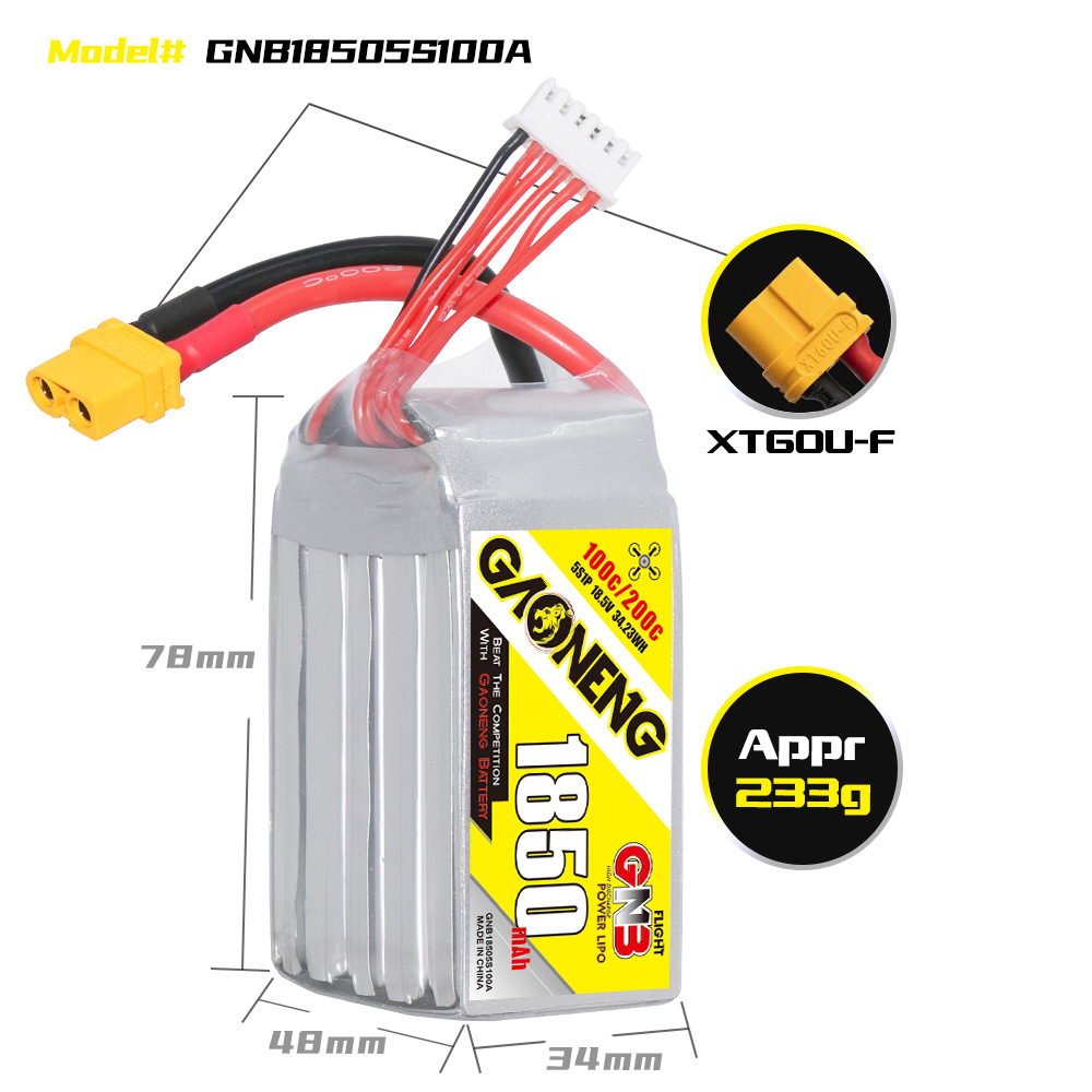 GNB High Energy 1850mAh 5S 18.5V 100C LiPo-Akku für FPV-Drohnen und Quadrocopter - Image 2