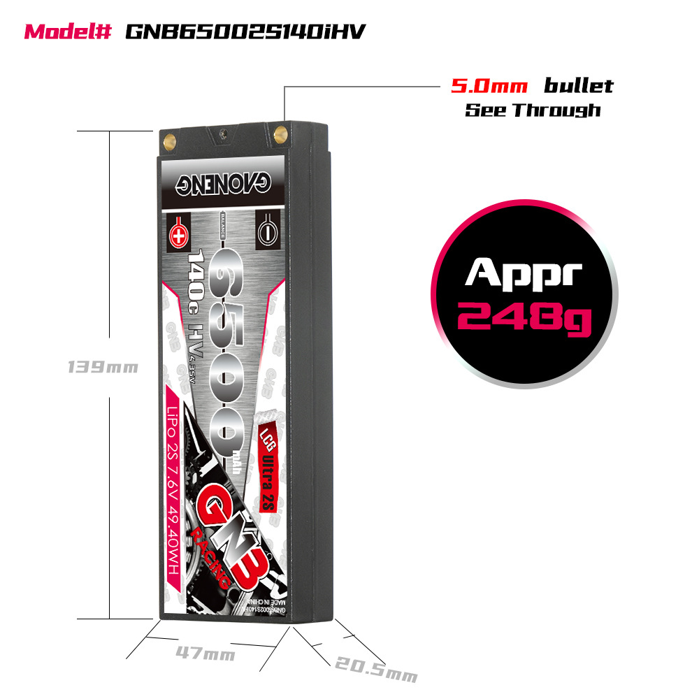GNB High Energy 6500 mAh 2S 7,6 V 140°C LCG HV-Lithiumbatterie für 1:10-RC-Rennwagen - Image 2