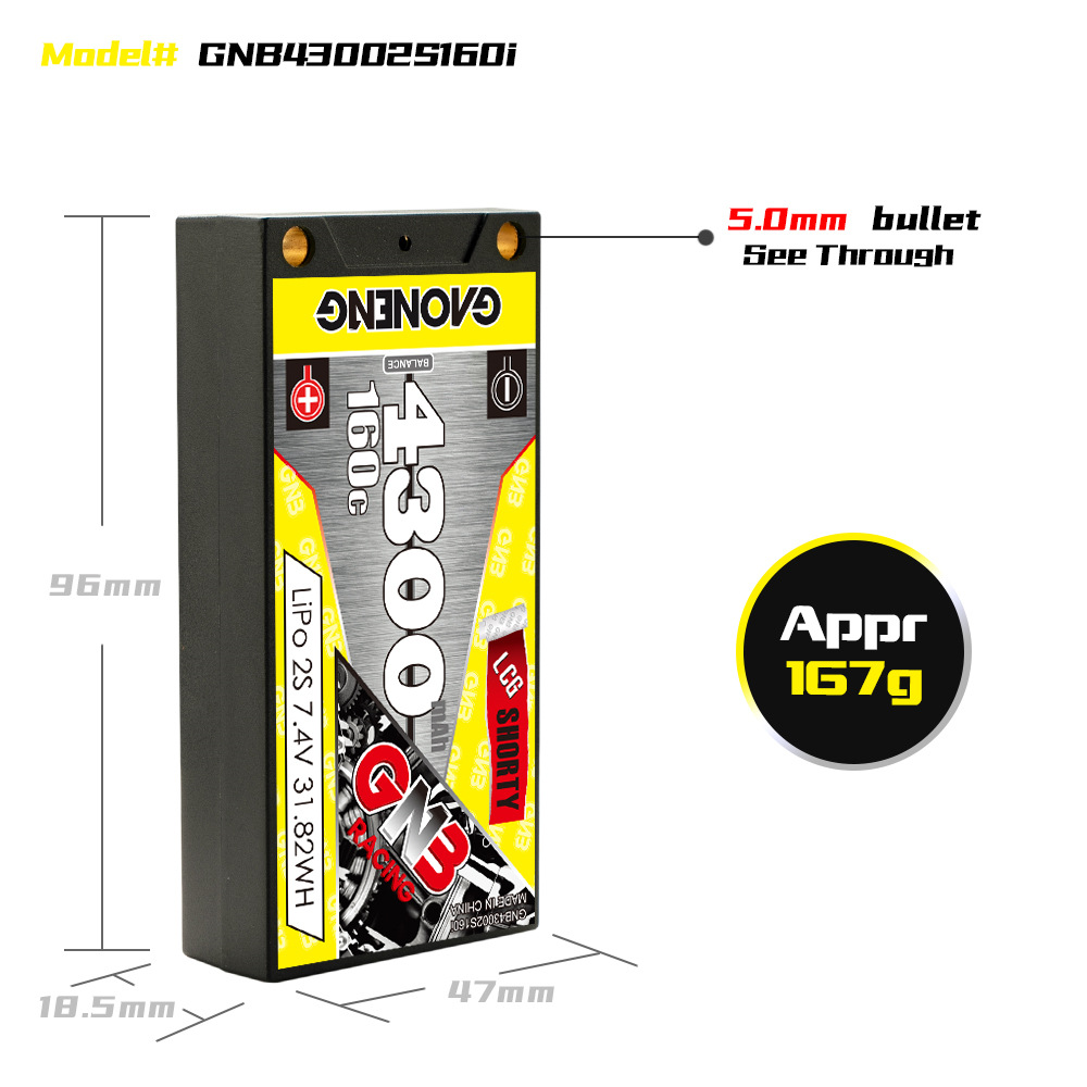 GNB High Energy 4300mAh 2S 7.4V 160C RC Racing Thin Electric Lithium Battery for 1/12 Drift Big Foot Off Road - Image 2
