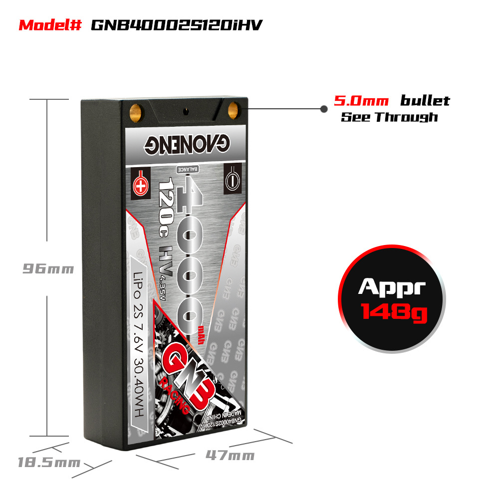 GNB 4000mAh 2S 7,6V 120C HV LiPo-Akku für RC-Rennwagen – robuste Hartschalen-LCG-Konstruktion - Image 2