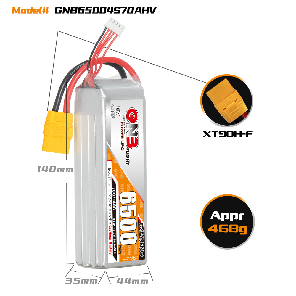 GNB Hochleistungs-Lipo-Akku mit 6500 mAh, 4S, 15,2 V und 70 C für RC-Autos, Schiffe und Hubschrauber – Modell GNB65004S70AHV - Image 2